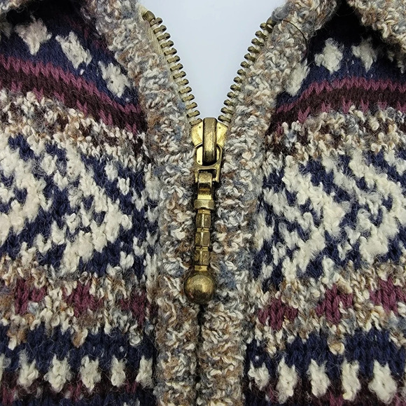 Le Moda Vintage Full Zip Collared Faire Isle Nordic Marled Wool Blend Sweater M - Picture 4 of 11